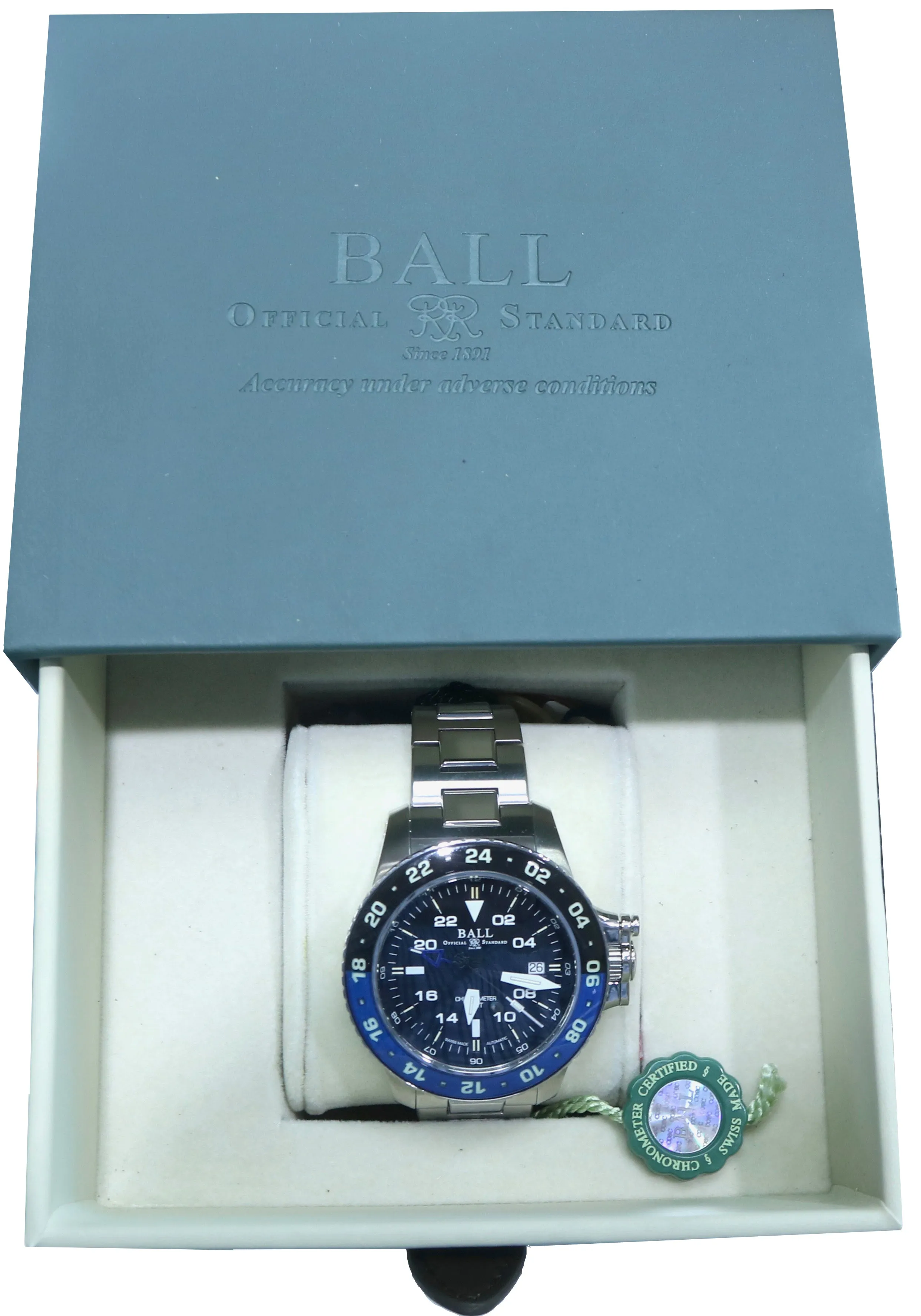 2019 Ball Limited Edition AreoGMT II DG2018 Blue Black Stainless GMT Date Watch