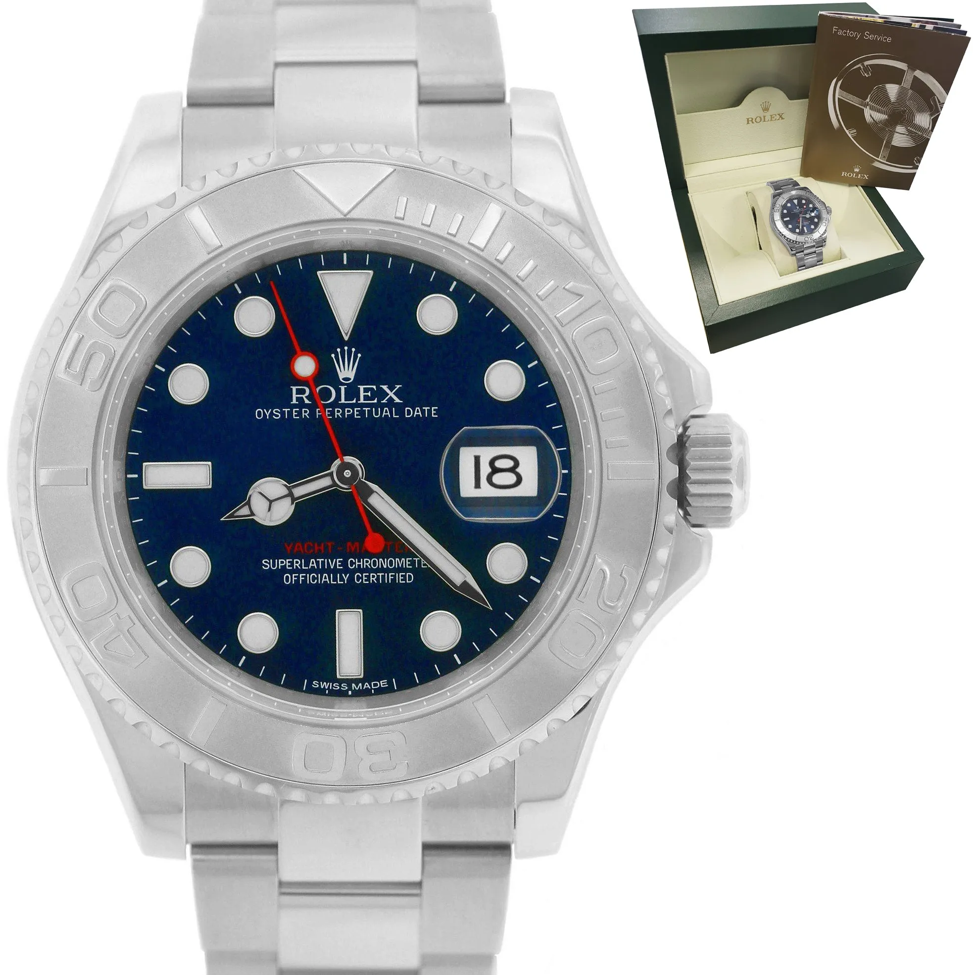 2019 Rolex Yacht-Master Stainless Steel Platinum Blue 40mm Swiss Watch 116622