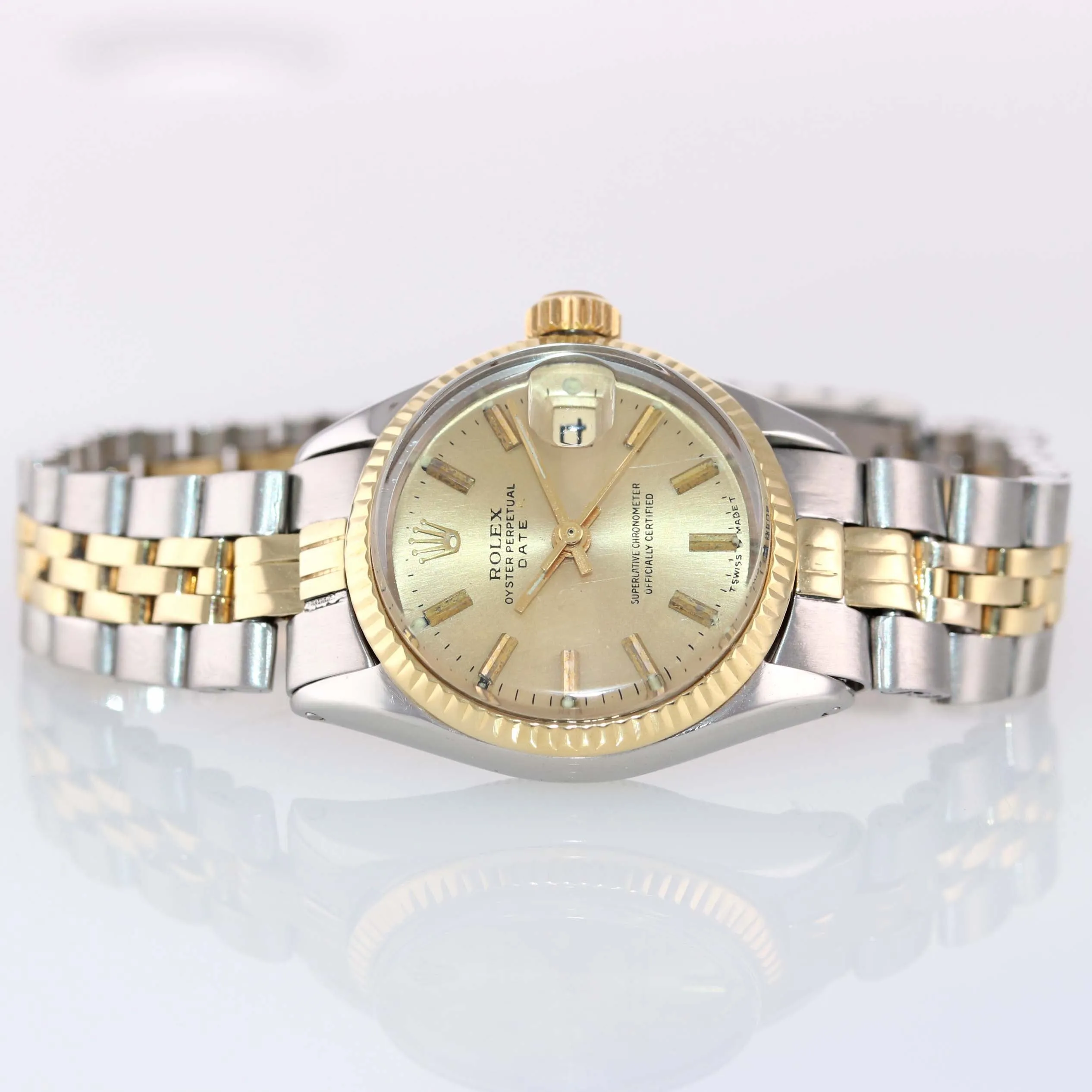 2019 SERVICE Ladies Rolex Date 6516 Two Tone 14k Gold Steel Champagne Watch Box