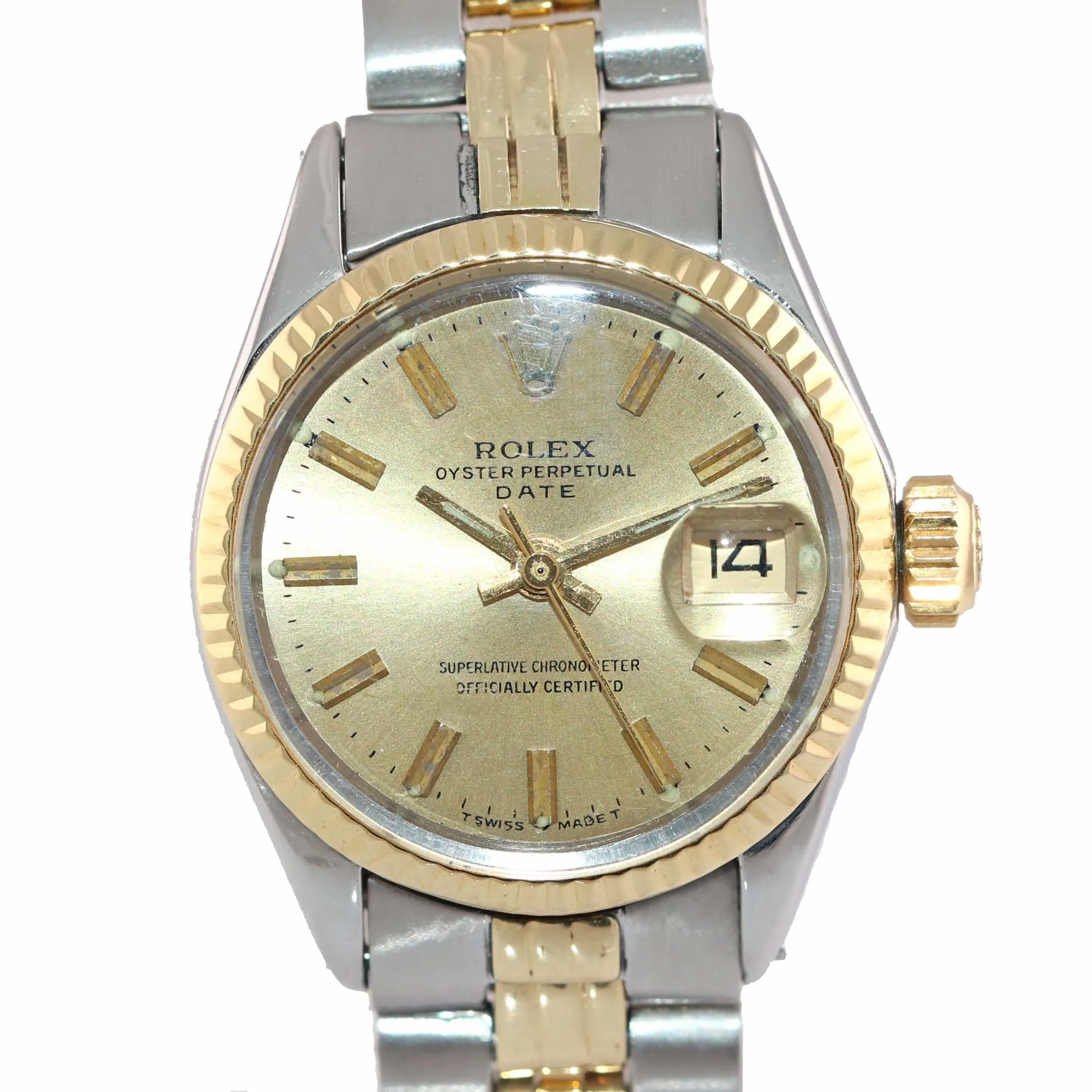 2019 SERVICE Ladies Rolex Date 6516 Two Tone 14k Gold Steel Champagne Watch Box