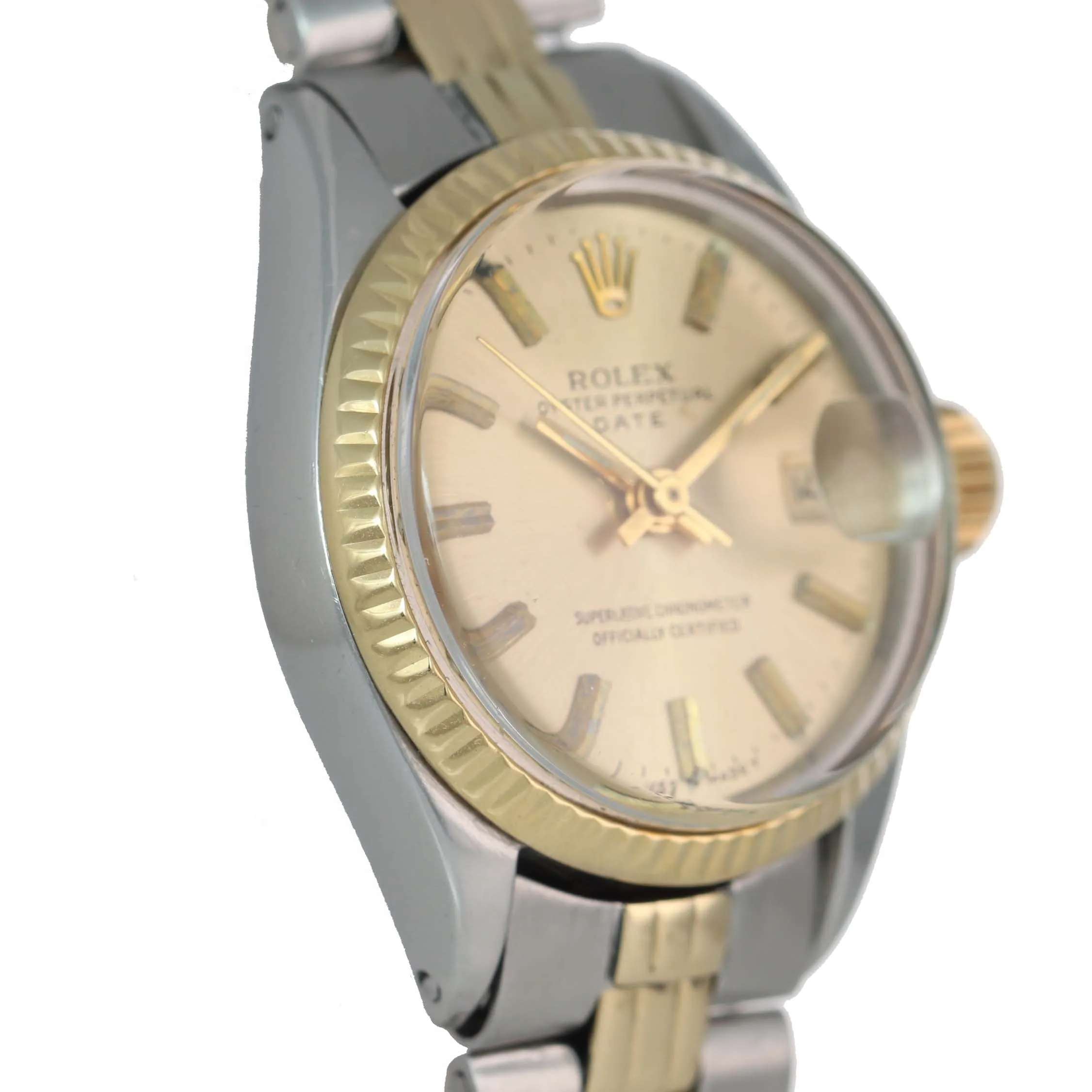 2019 SERVICE Ladies Rolex Date 6516 Two Tone 14k Gold Steel Champagne Watch Box