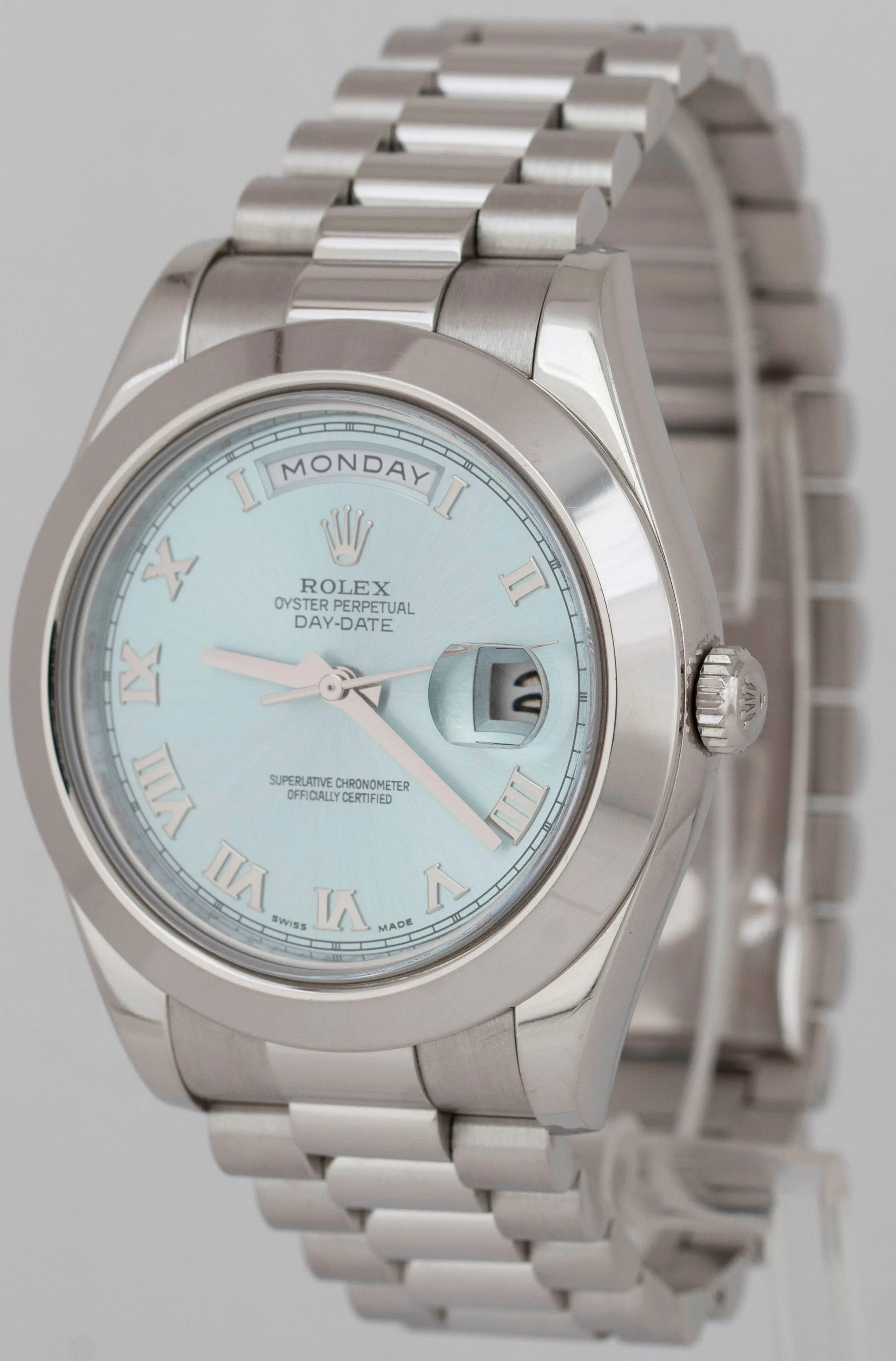 2021 NEW PAPERS UNPOL. Rolex Day-Date Presidential 36mm 950 Platinum 218206 BOX