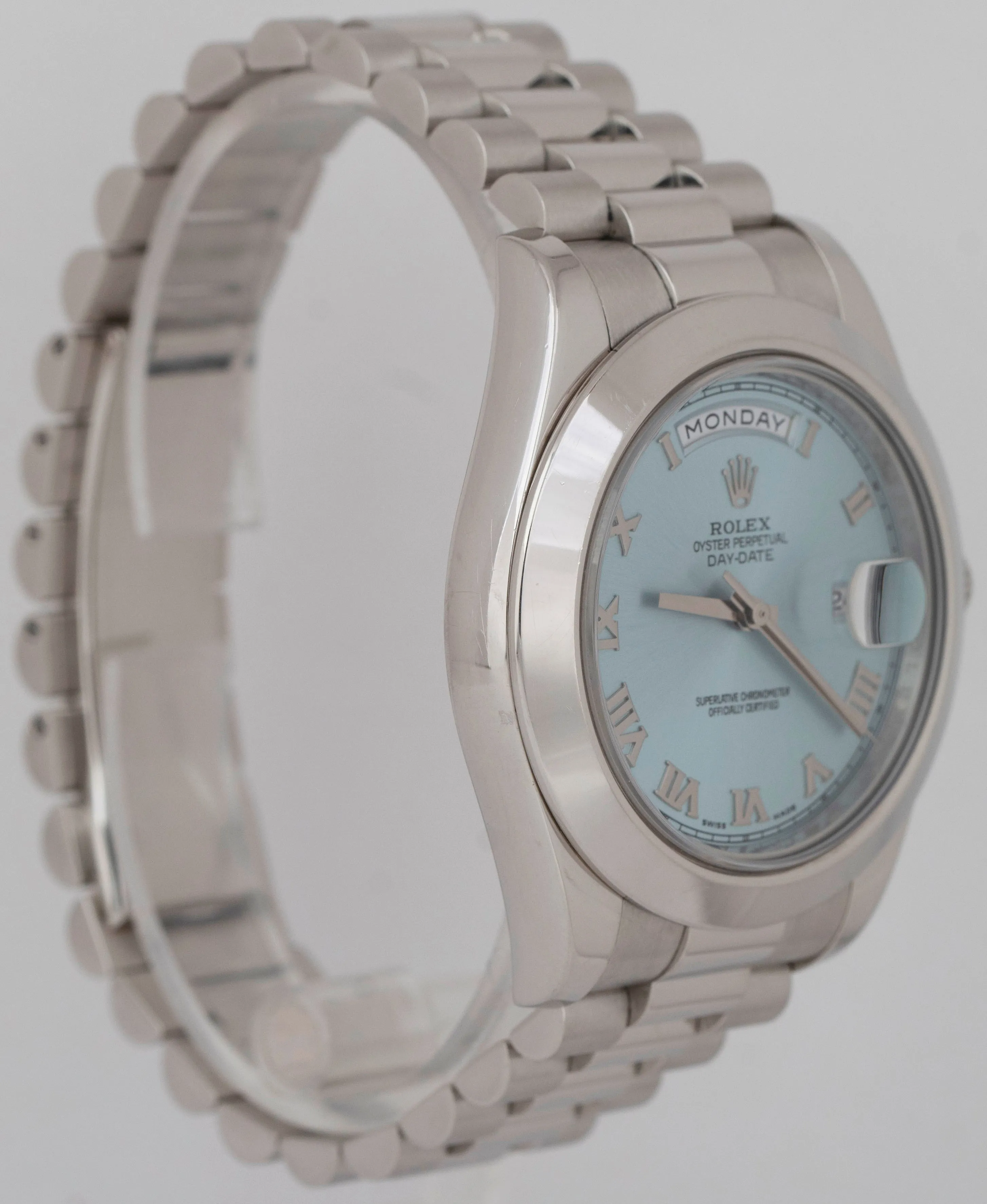 2021 NEW PAPERS UNPOL. Rolex Day-Date Presidential 36mm 950 Platinum 218206 BOX