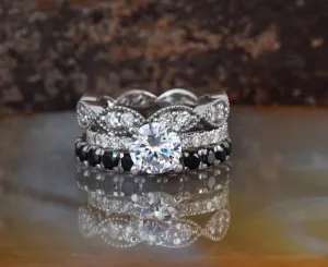 2.60 carat Stacking diamond ring set gold-Black diamond wedding band-Stackable wedding set with diamonds-Eternity band-Art Deco Diamond Band