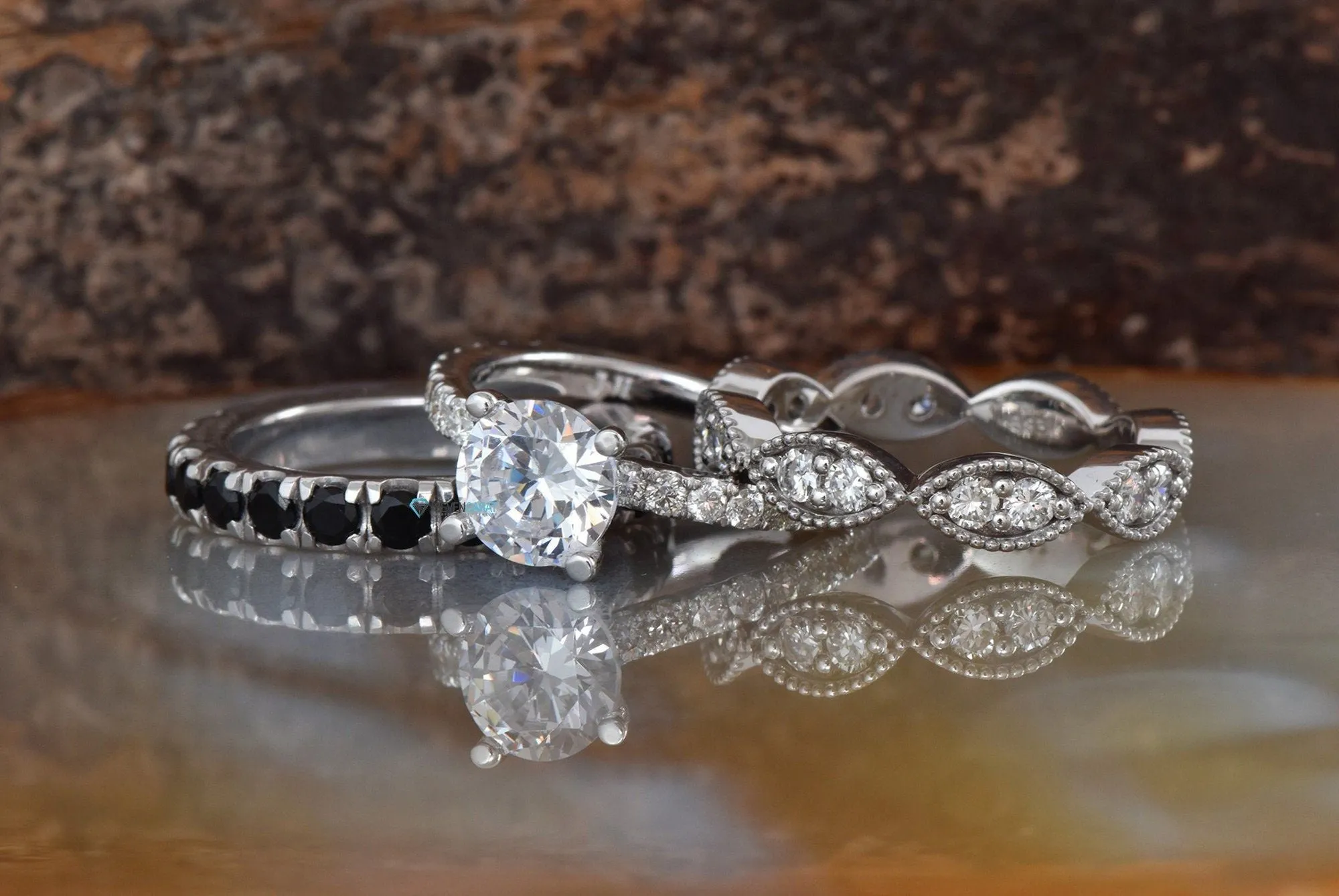 2.60 carat Stacking diamond ring set gold-Black diamond wedding band-Stackable wedding set with diamonds-Eternity band-Art Deco Diamond Band