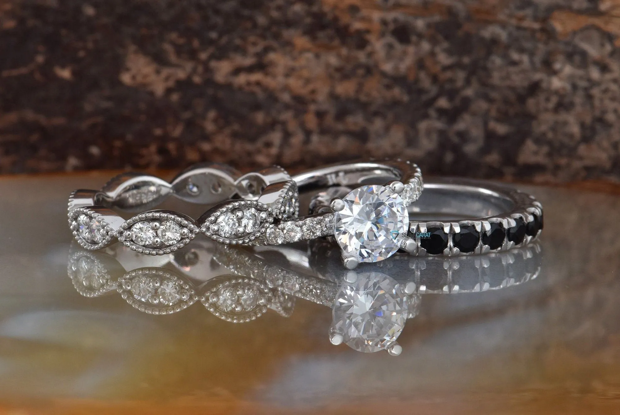 2.60 carat Stacking diamond ring set gold-Black diamond wedding band-Stackable wedding set with diamonds-Eternity band-Art Deco Diamond Band