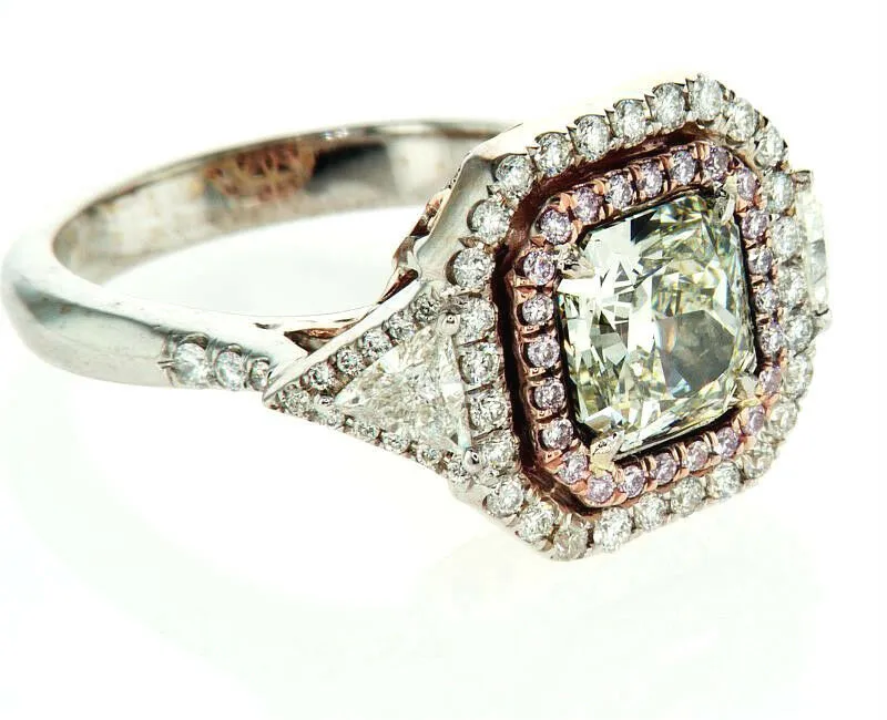 3CT Rare Natural Fancy GREEN PINK Color 18K Gold Diamond Ring GIA Certified