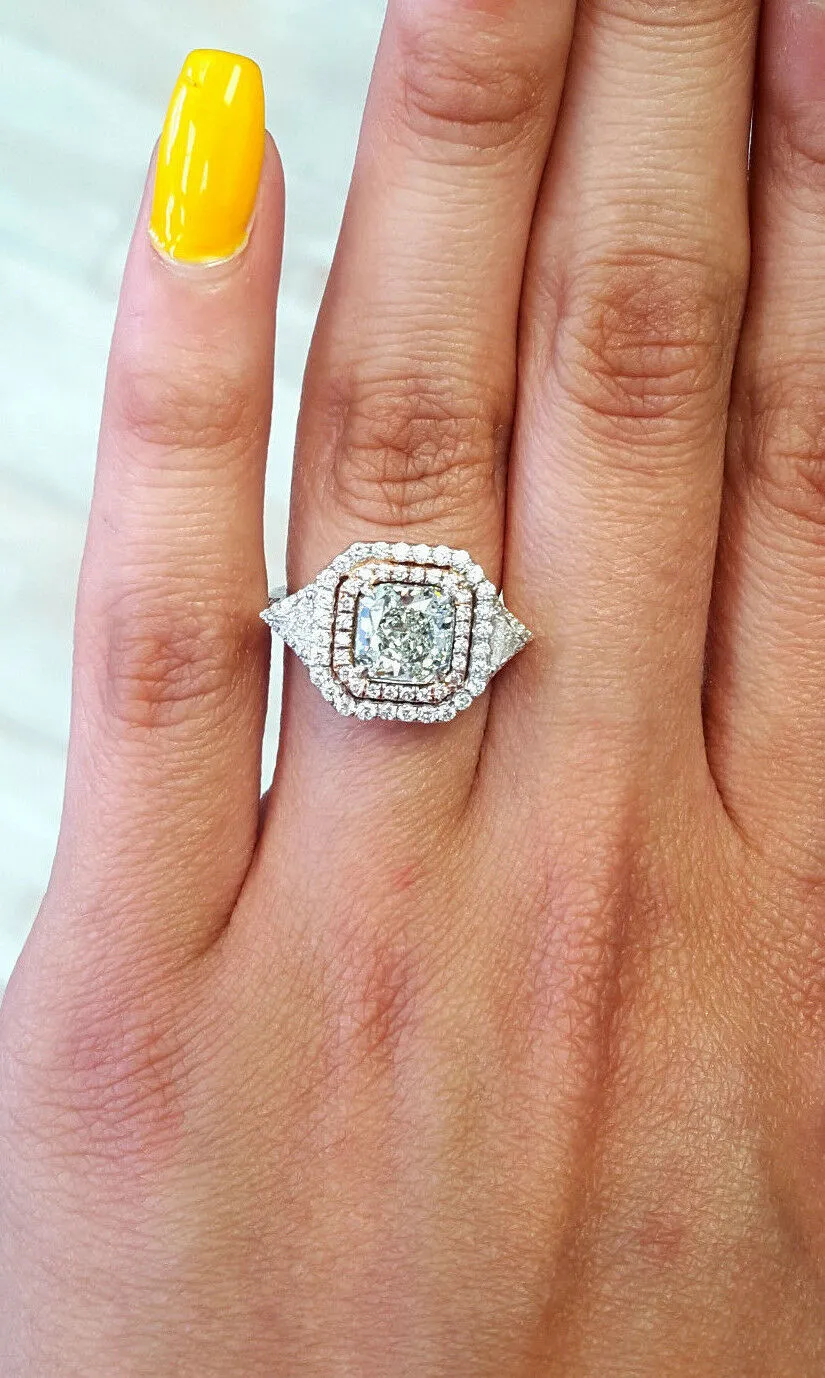 3CT Rare Natural Fancy GREEN PINK Color 18K Gold Diamond Ring GIA Certified