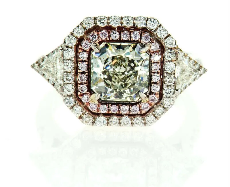 3CT Rare Natural Fancy GREEN PINK Color 18K Gold Diamond Ring GIA Certified