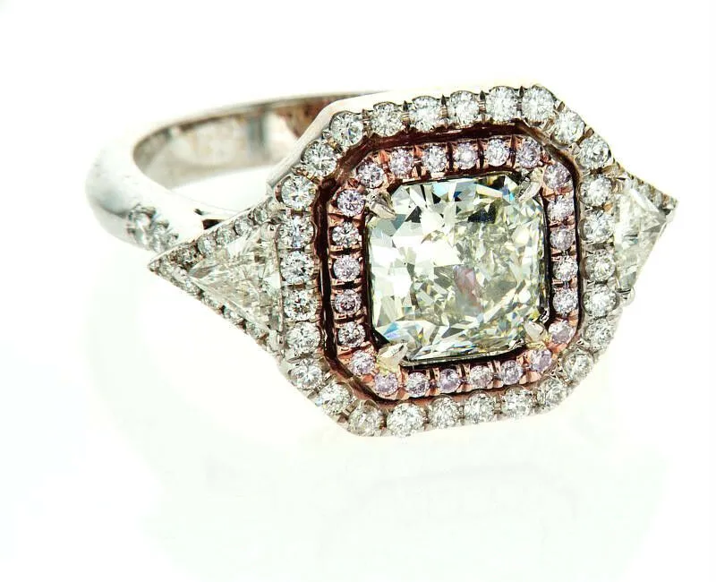 3CT Rare Natural Fancy GREEN PINK Color 18K Gold Diamond Ring GIA Certified
