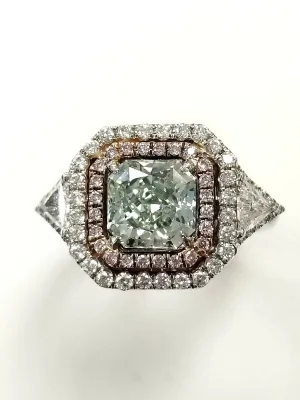 3CT Rare Natural Fancy GREEN PINK Color 18K Gold Diamond Ring GIA Certified