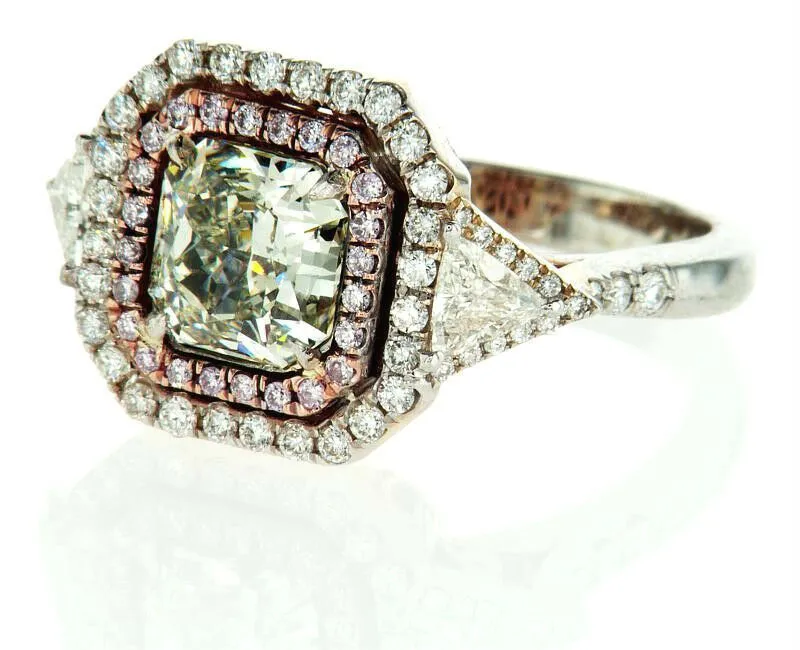 3CT Rare Natural Fancy GREEN PINK Color 18K Gold Diamond Ring GIA Certified