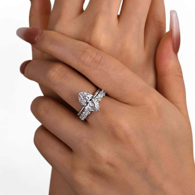 4.30 CT Marquise Cut Moissanite Diamond Engagement Ring Set