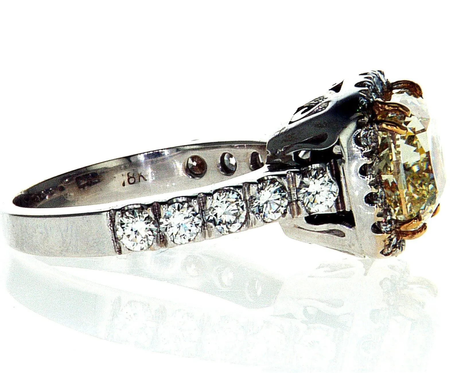 4CT Diamond VS1 Clarity Natural Yellow Color Cushion Cut 18K Ring GIA Certified