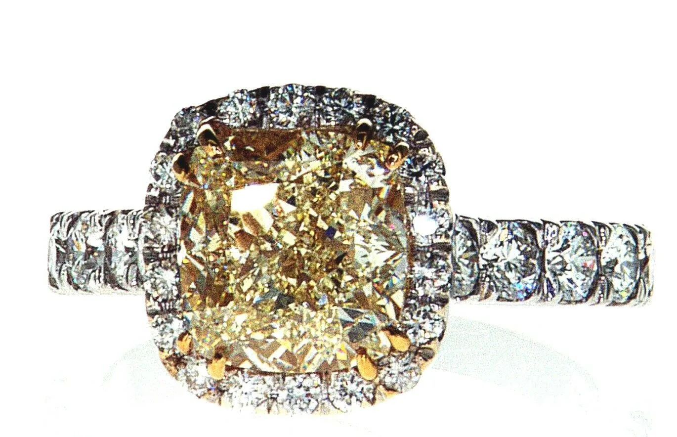 4CT Diamond VS1 Clarity Natural Yellow Color Cushion Cut 18K Ring GIA Certified