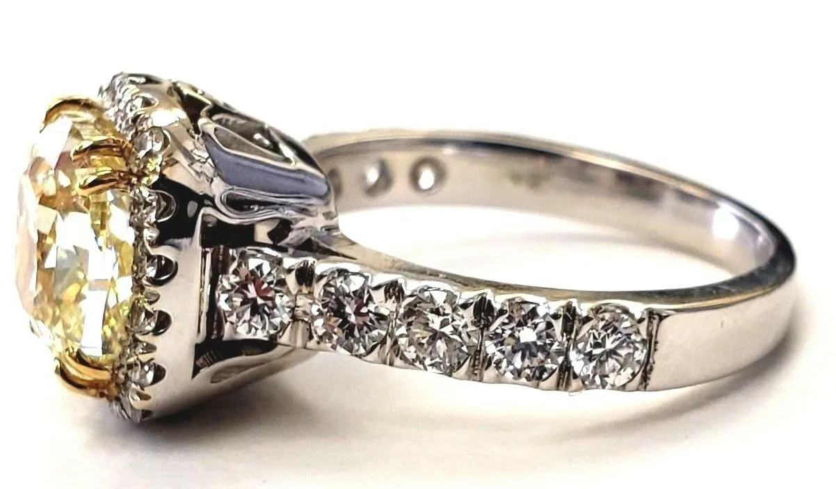 4CT Diamond VS1 Clarity Natural Yellow Color Cushion Cut 18K Ring GIA Certified