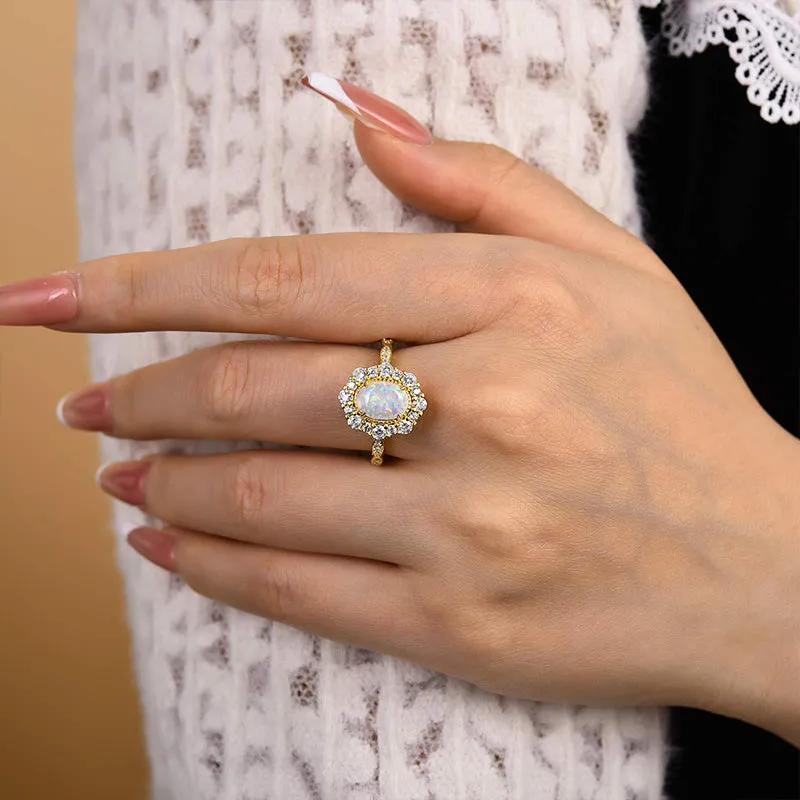 8x6MM Oval Ethiopian Opal Gemstone Engagement Ring