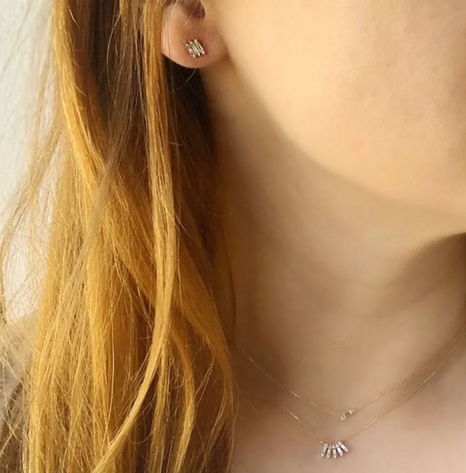 Adina Reyter - Stack Diamond Baguette Curve Necklace - 14KY