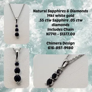 Allison Kaufman Natural Diamond and Sapphire Pendant/Chain