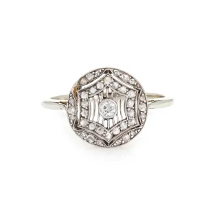 Antique Edwardian Diamond Ring 18k Platinum Sz 9 Round Fine Cocktail Jewelry
