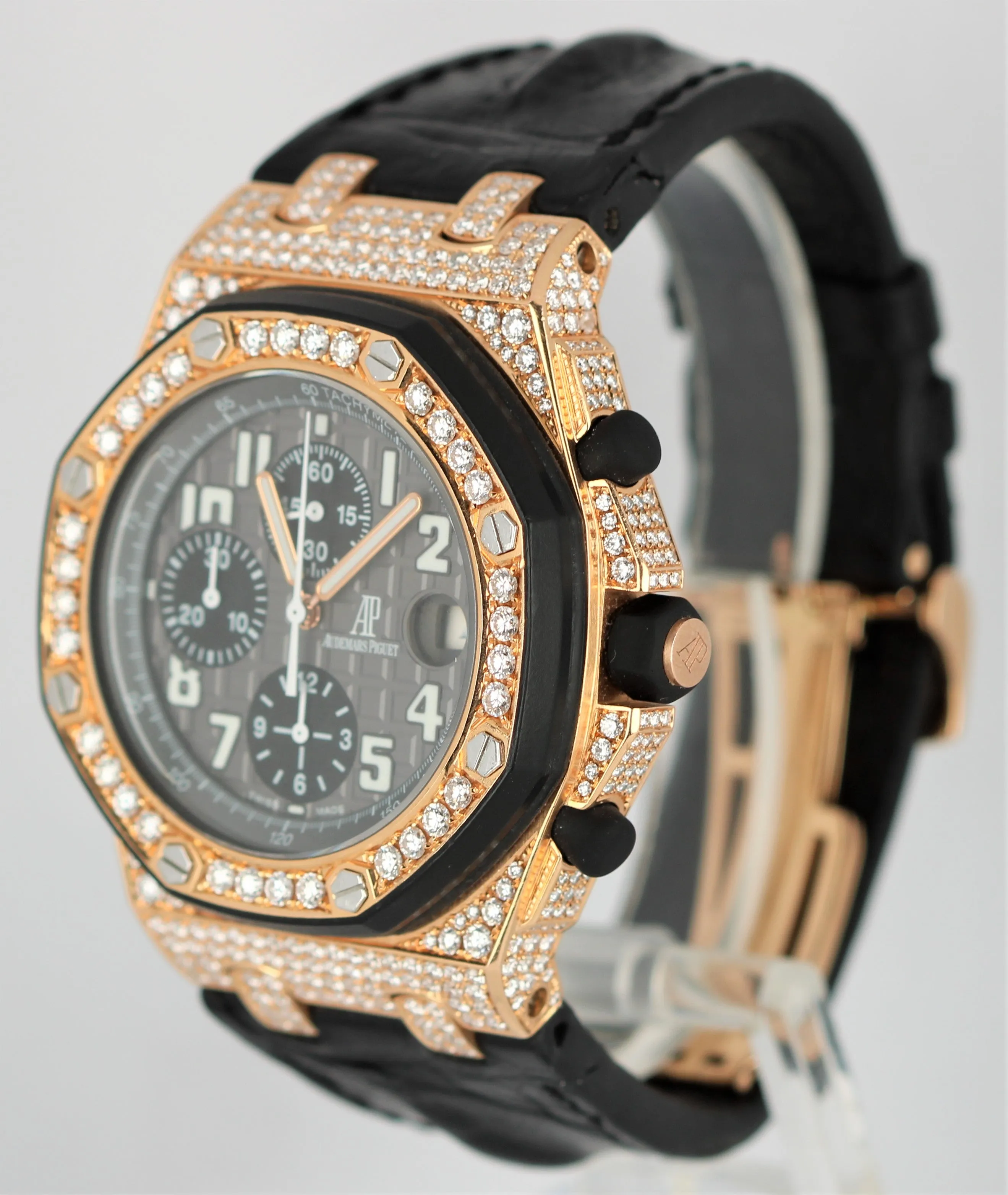 Audemars Piguet Royal Oak Offshore 18k Rose Gold 3.10ctw Gray 42mm 25940OK Watch