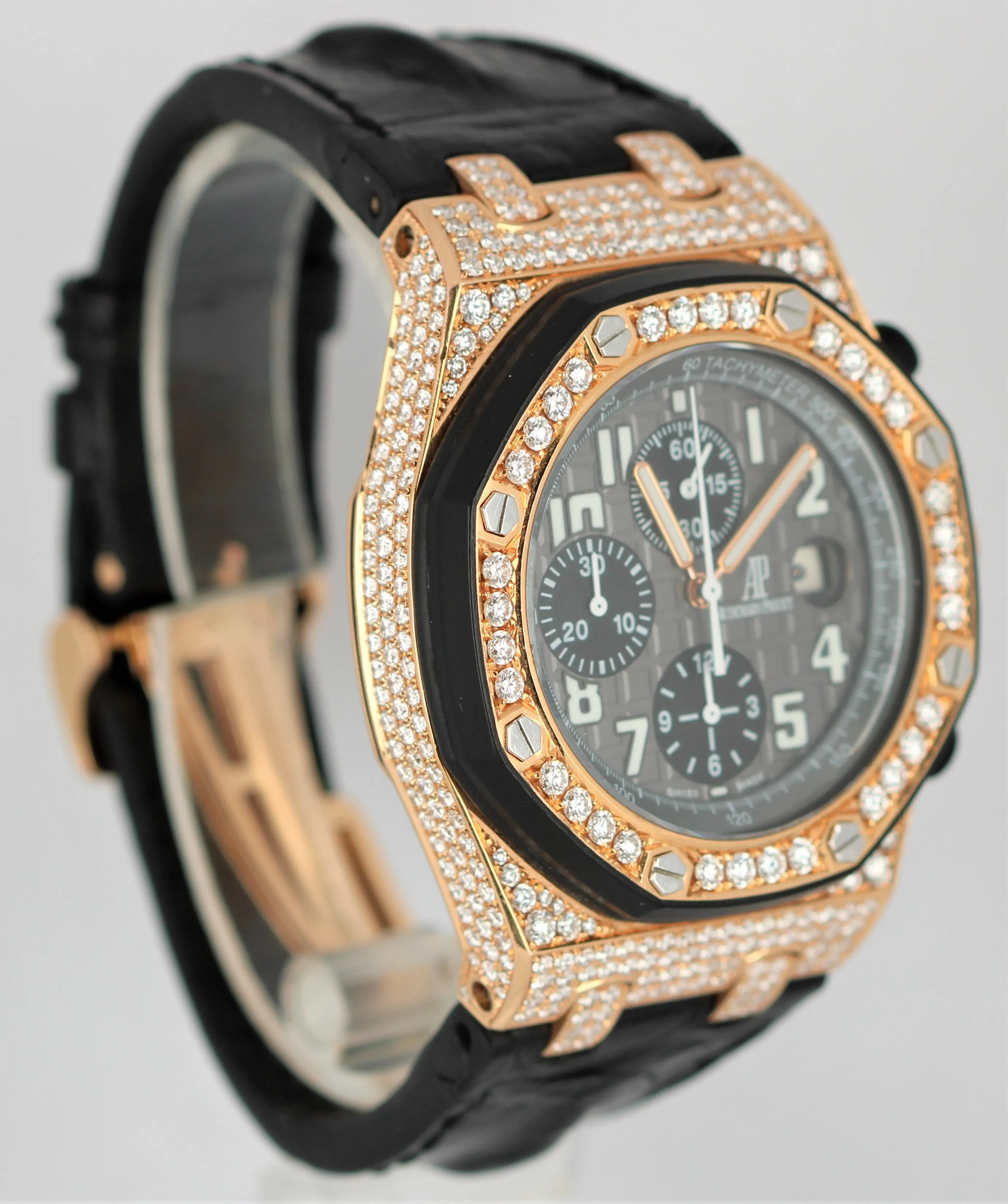Audemars Piguet Royal Oak Offshore 18k Rose Gold 3.10ctw Gray 42mm 25940OK Watch
