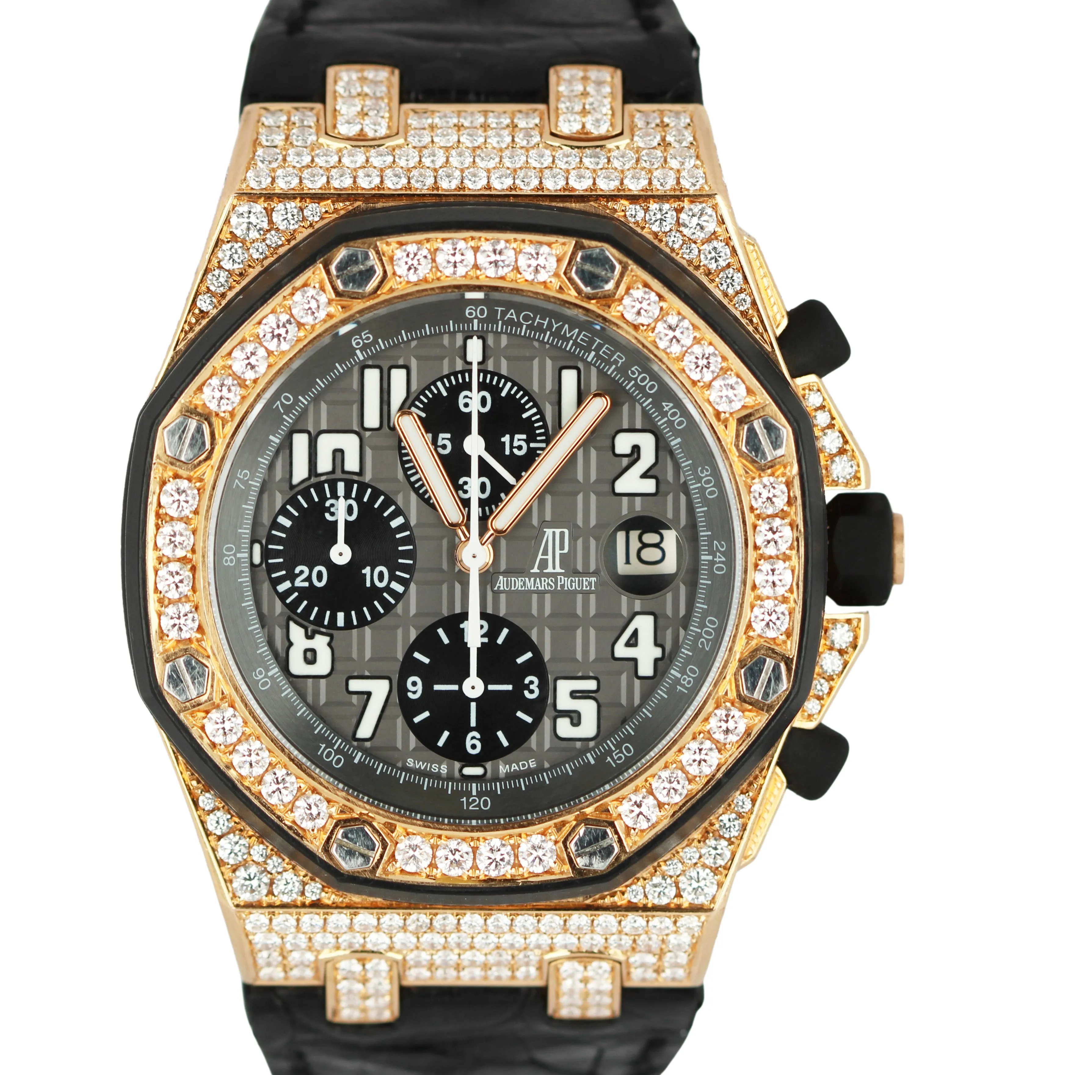 Audemars Piguet Royal Oak Offshore 18k Rose Gold 3.10ctw Gray 42mm 25940OK Watch