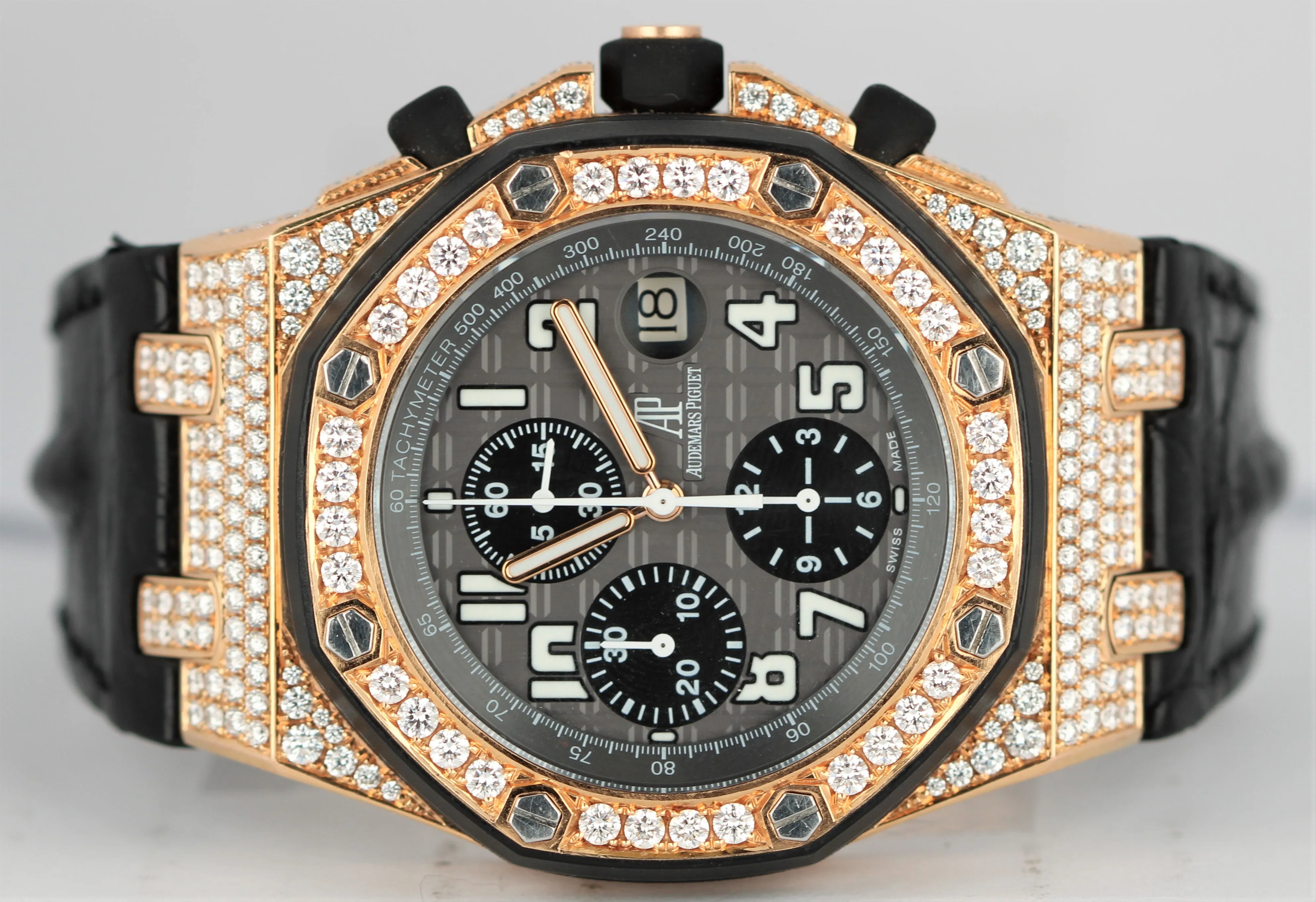 Audemars Piguet Royal Oak Offshore 18k Rose Gold 3.10ctw Gray 42mm 25940OK Watch