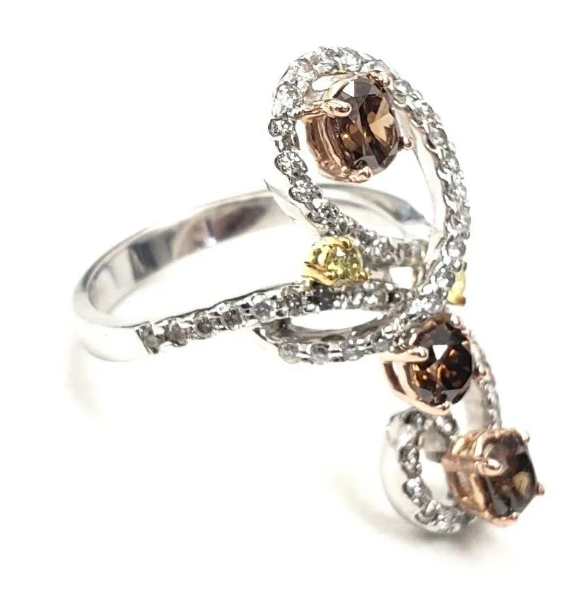 Beautiful Cocktail Diamond Ring 18k Gold 1.25 CT Natural Fancy Chocolate Color