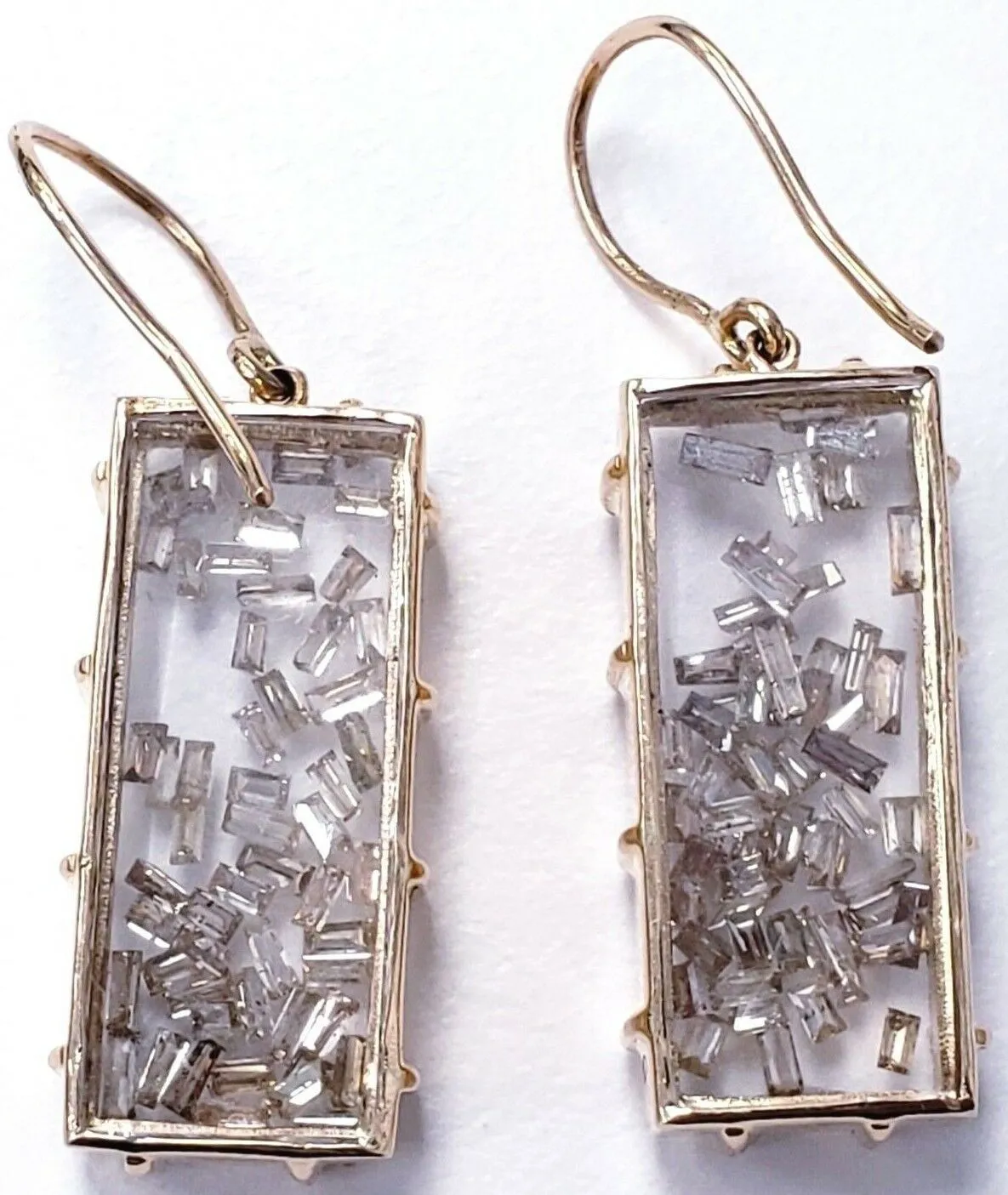 Beautiful Natural Diamonds Earrings Drop 5CT Baguette Certified 18K Yellow Gold