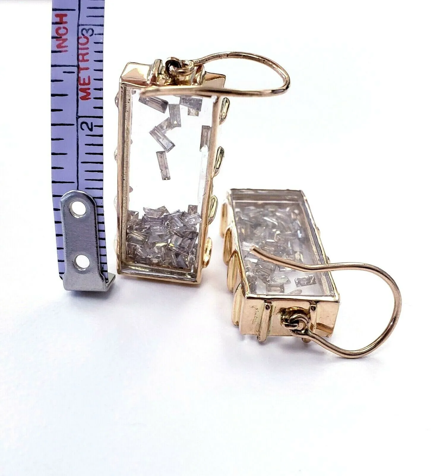 Beautiful Natural Diamonds Earrings Drop 5CT Baguette Certified 18K Yellow Gold