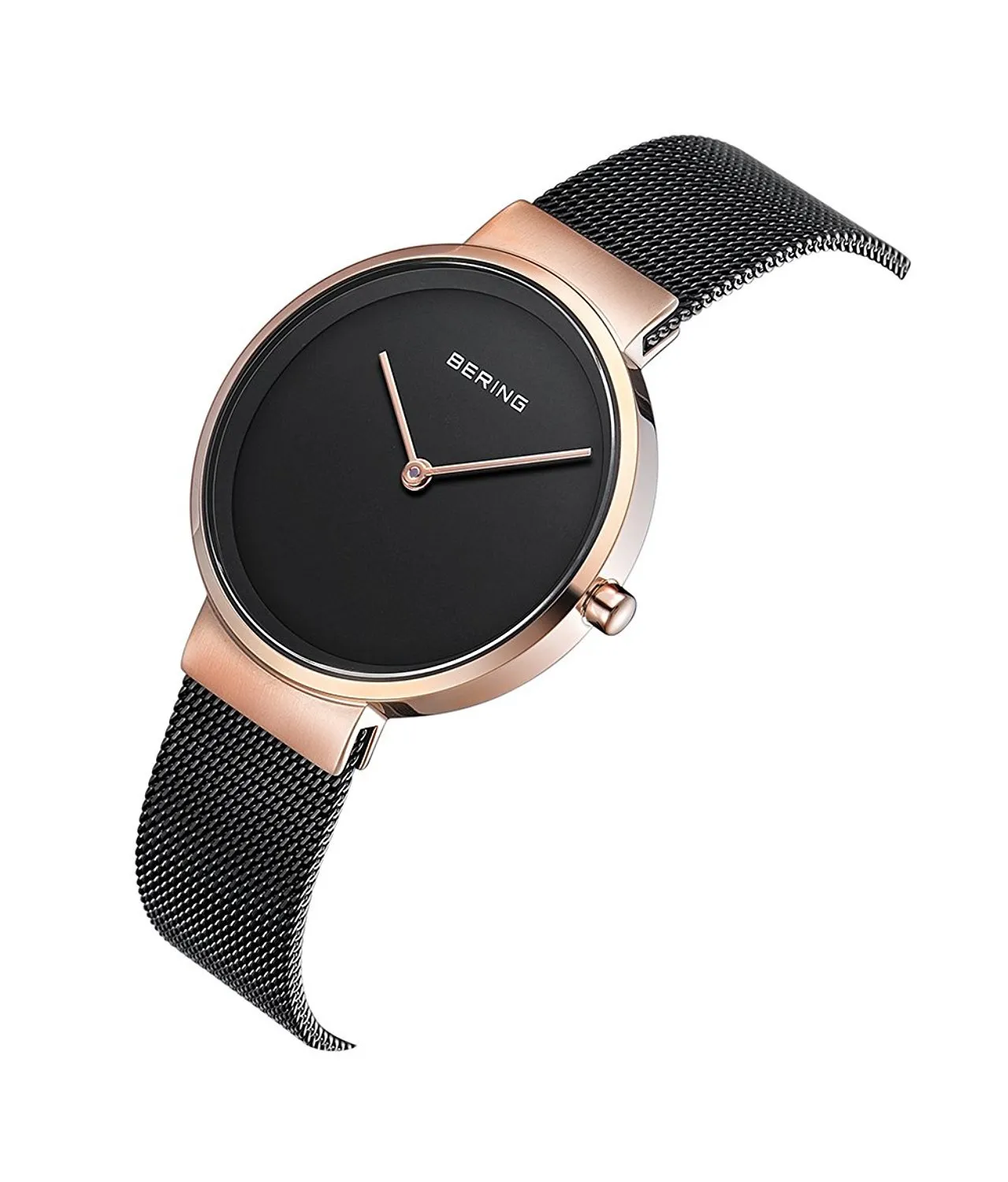 BERING Classic Polished Rose Gold Stainless Steel Mesh Band Women's Watch 14531-166