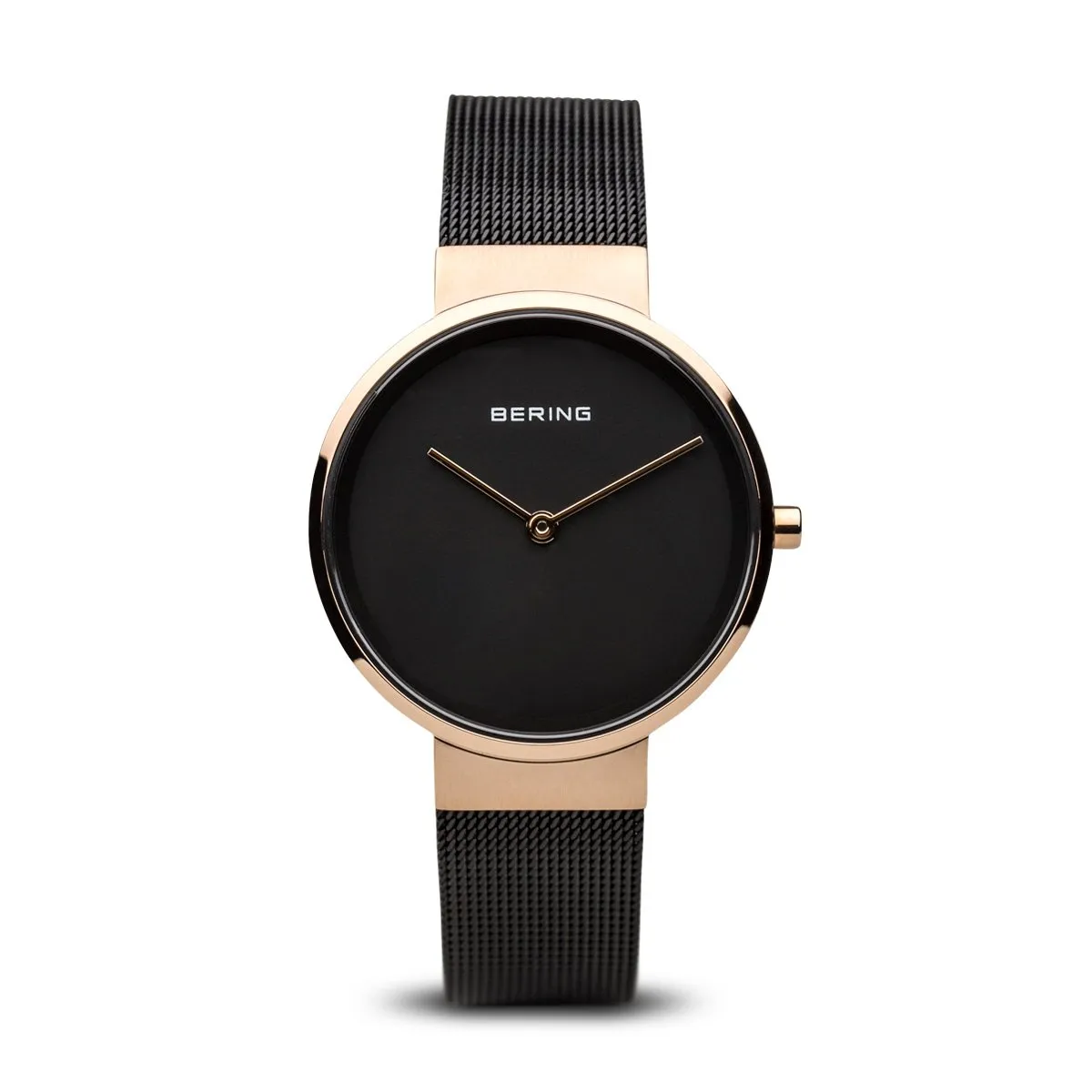 BERING Classic Polished Rose Gold Stainless Steel Mesh Band Women's Watch 14531-166