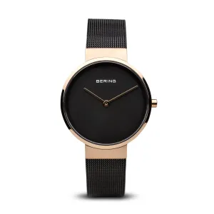 BERING Classic Polished Rose Gold Stainless Steel Mesh Band Women's Watch 14531-166