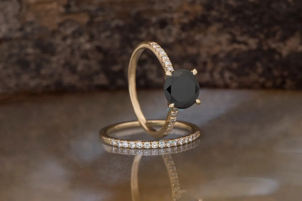 Black diamond ring-Black diamond ring set-Halo engagement ring set-Black diamond ring for women-Halo Wedding Set-2ct diamond engagement ring