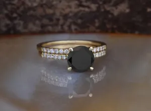 Black diamond ring-Black diamond ring set-Halo engagement ring set-Black diamond ring for women-Halo Wedding Set-2ct diamond engagement ring