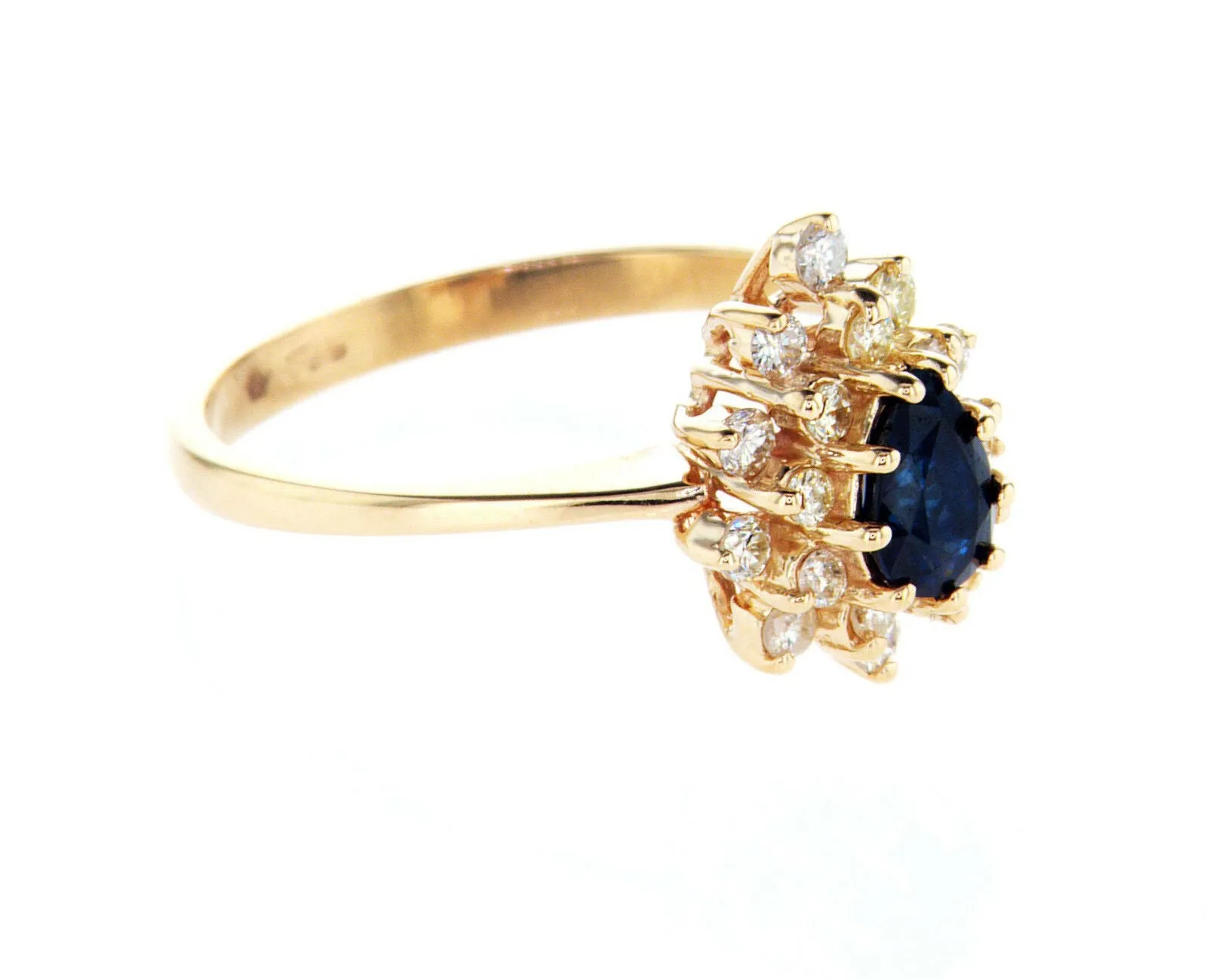 Blue Sapphire Diamond Ring Natural Pear Cut 14k Yellow Gold GAL Certified