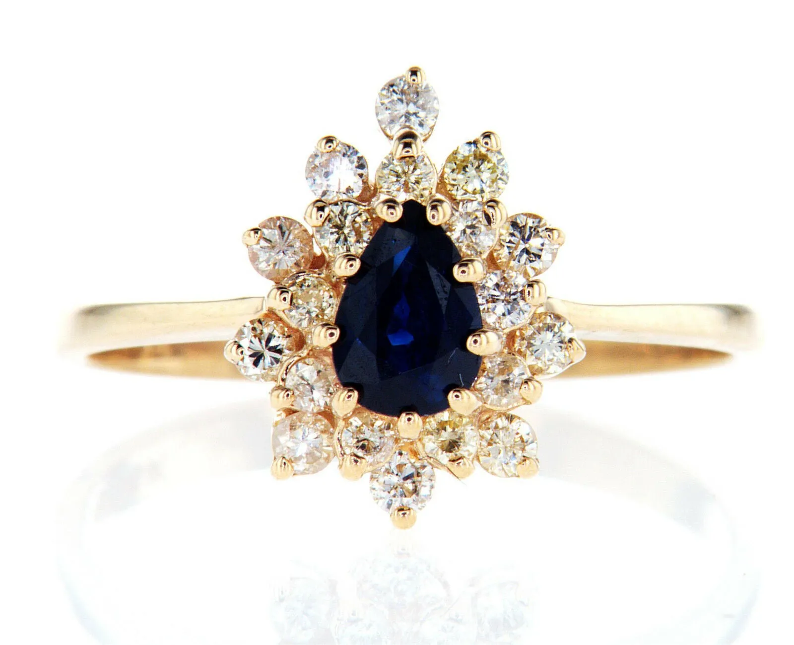 Blue Sapphire Diamond Ring Natural Pear Cut 14k Yellow Gold GAL Certified