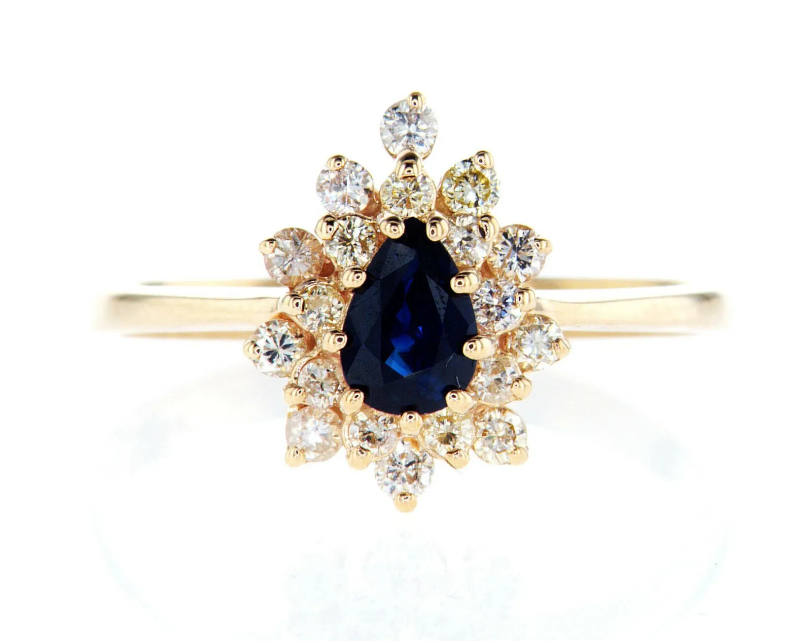 Blue Sapphire Diamond Ring Natural Pear Cut 14k Yellow Gold GAL Certified