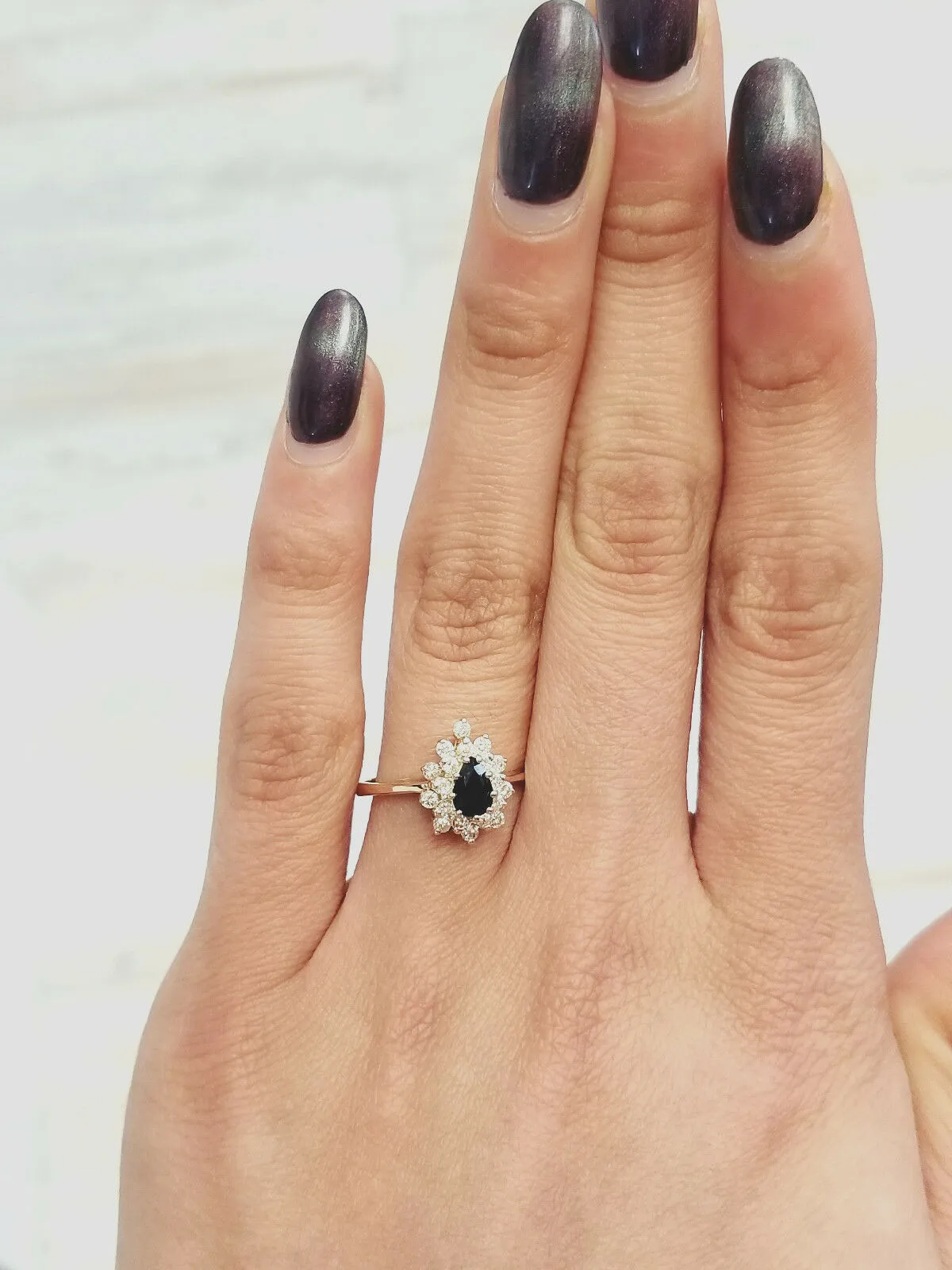 Blue Sapphire Diamond Ring Natural Pear Cut 14k Yellow Gold GAL Certified