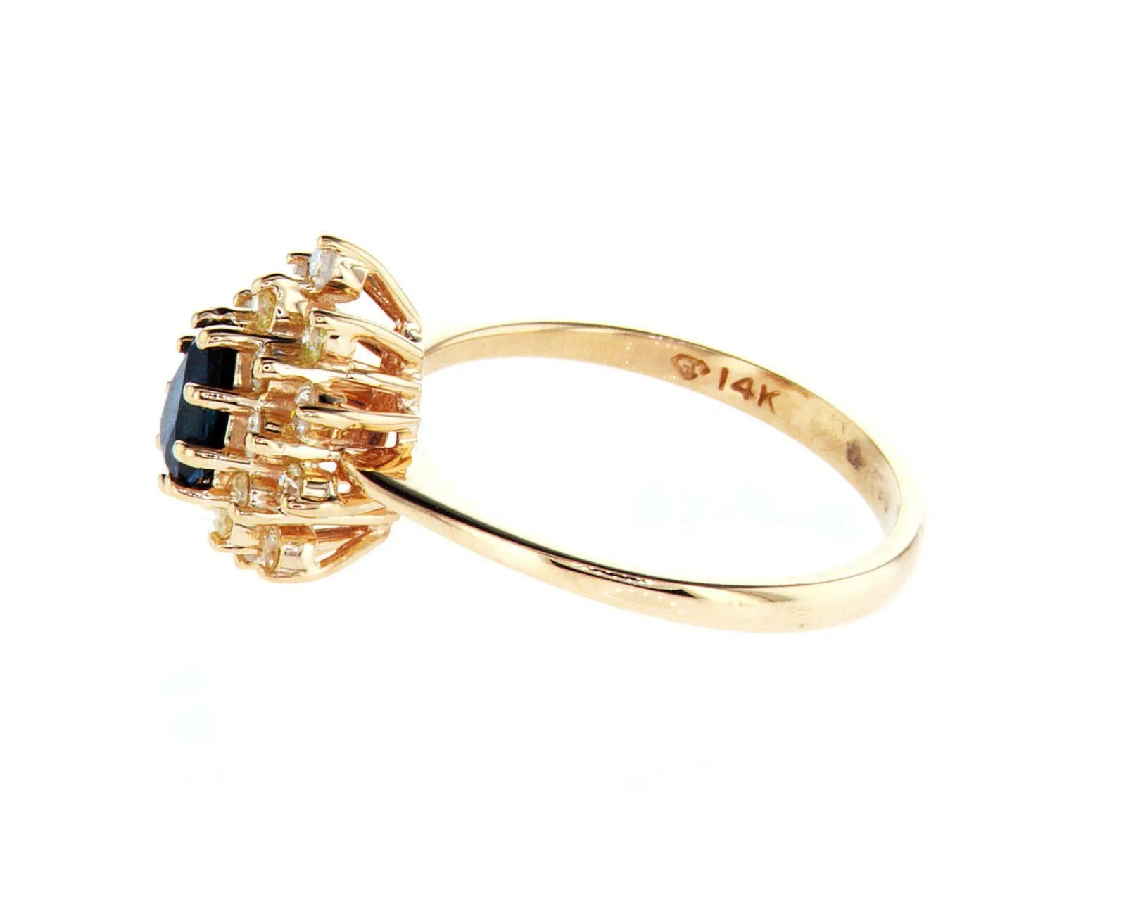 Blue Sapphire Diamond Ring Natural Pear Cut 14k Yellow Gold GAL Certified