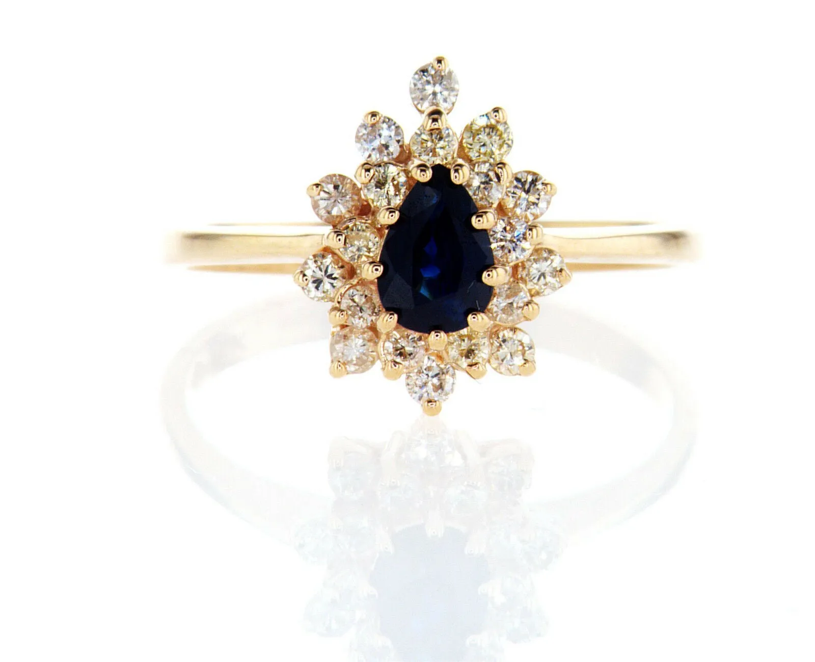 Blue Sapphire Diamond Ring Natural Pear Cut 14k Yellow Gold GAL Certified