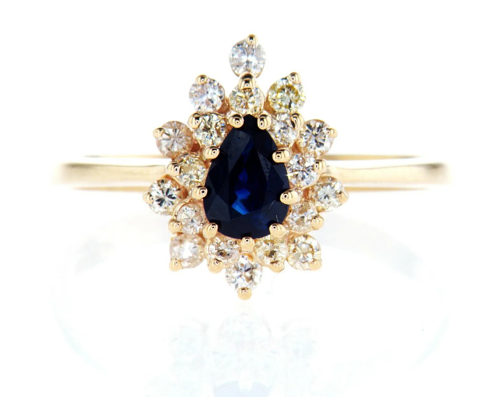Blue Sapphire Diamond Ring Natural Pear Cut 14k Yellow Gold GAL Certified