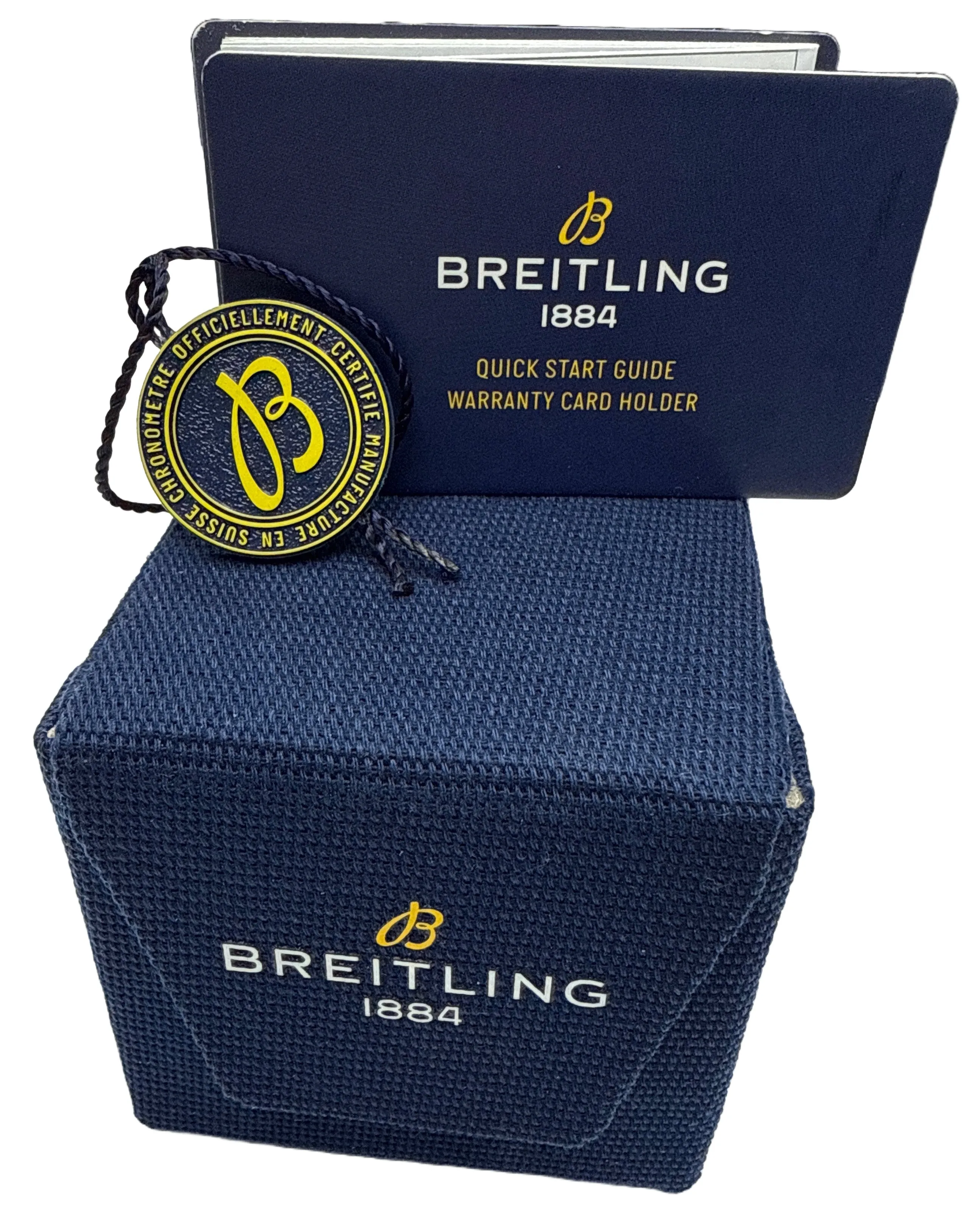 Breitling Chronomat B01 42mm Two-Tone Gold Blue Rubber Steel Watch UB0134 BOX