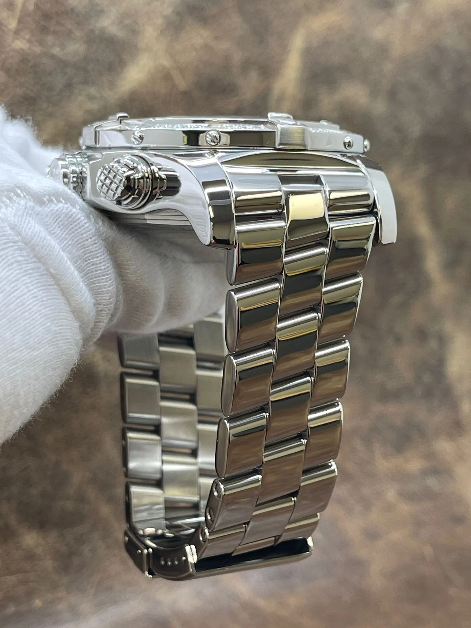 Breitling Super Avenger Custom Diamond Bezel A13370 Black Panda Dial Automatic Men's Watch