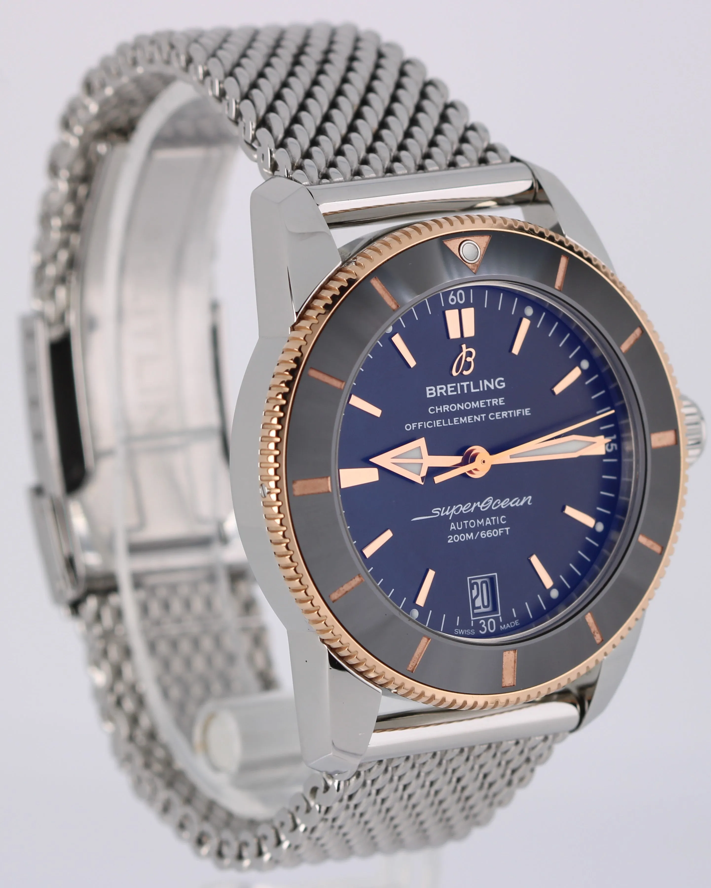 Breitling SuperOcean Heritage 18k Rose Gold Steel Black 42mm UB2010 Watch