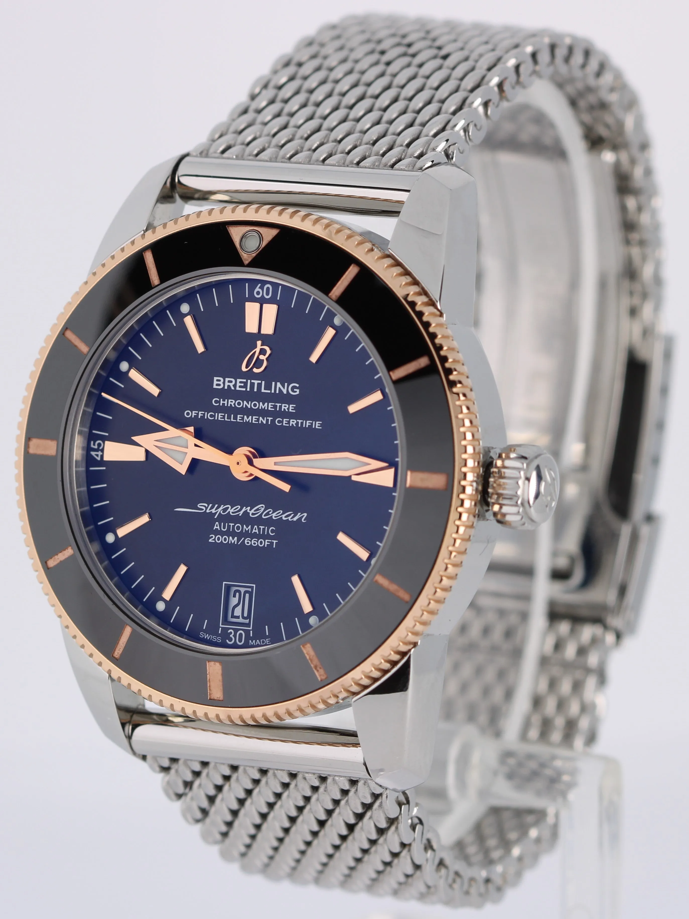 Breitling SuperOcean Heritage 18k Rose Gold Steel Black 42mm UB2010 Watch