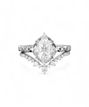 Bridal Set Moissanite Engagement Ring Oval Cut 1.25 CT Solid 14K White Gold For Her
