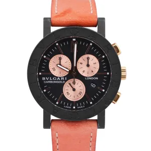 Bvlgari Carbongold BLACK Carbon Pink 38mm Gold Quartz Chronograph BB 38 CL CH