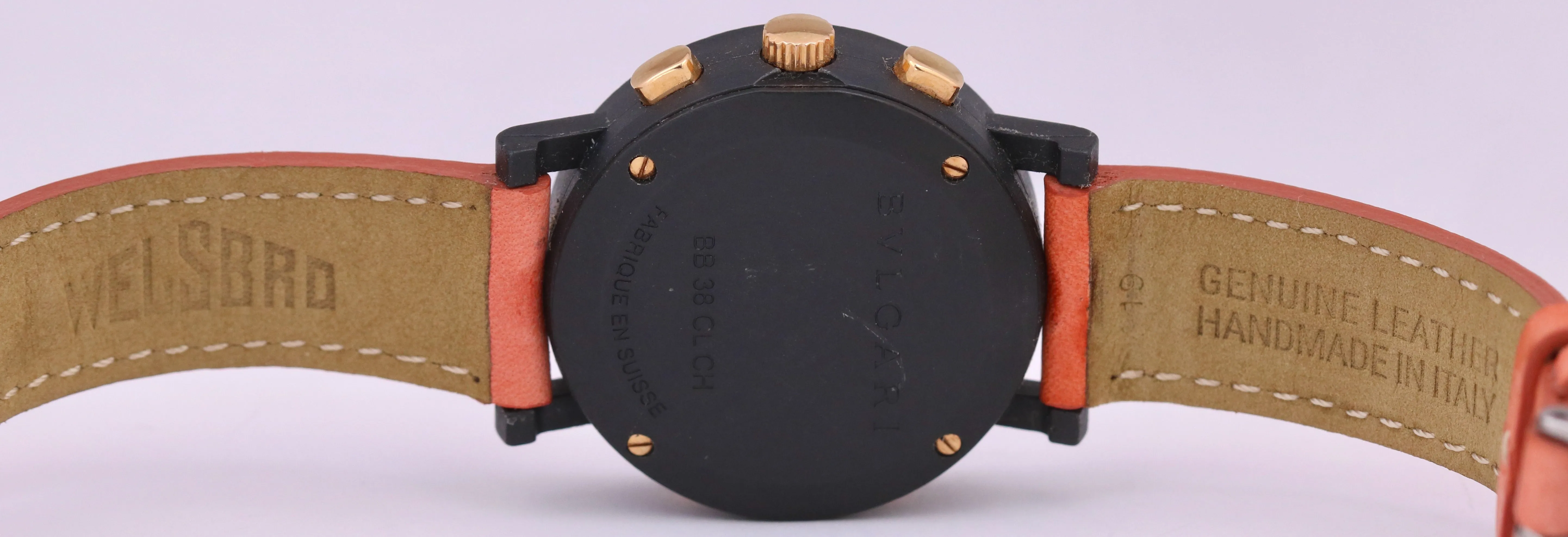 Bvlgari Carbongold BLACK Carbon Pink 38mm Gold Quartz Chronograph BB 38 CL CH